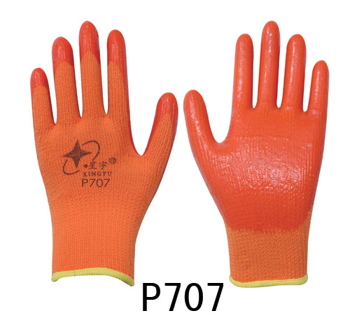 七针尼龙毛圈拉绒PVC手套P707 劳保用品批发优选